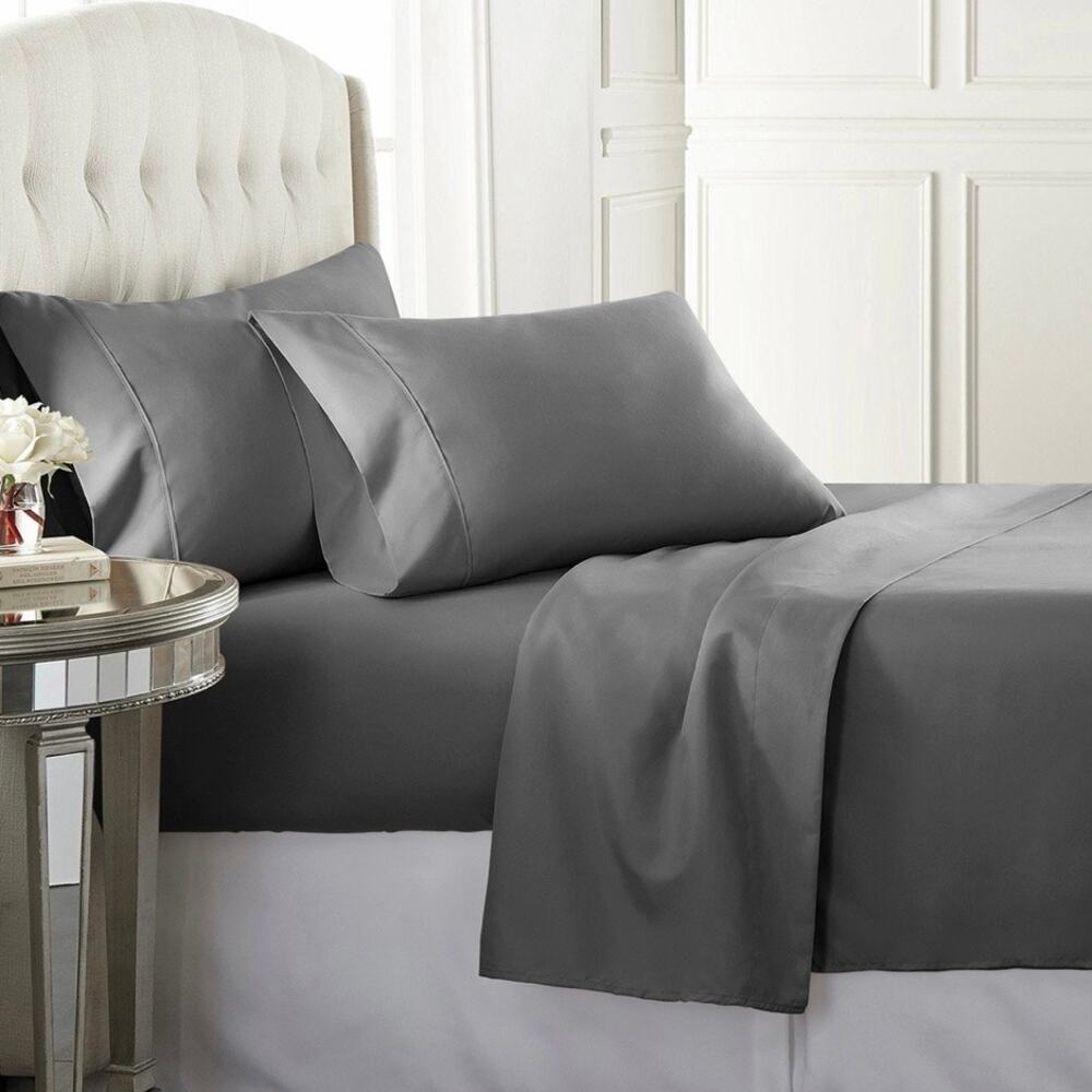 ✨ Lane Linen Gray 100% Egyptian Cotton Luxury Sateen 4-Piece Sheet Set Full Size